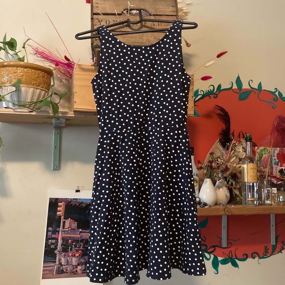Navy Blue White Polka Dot Dress NWOT